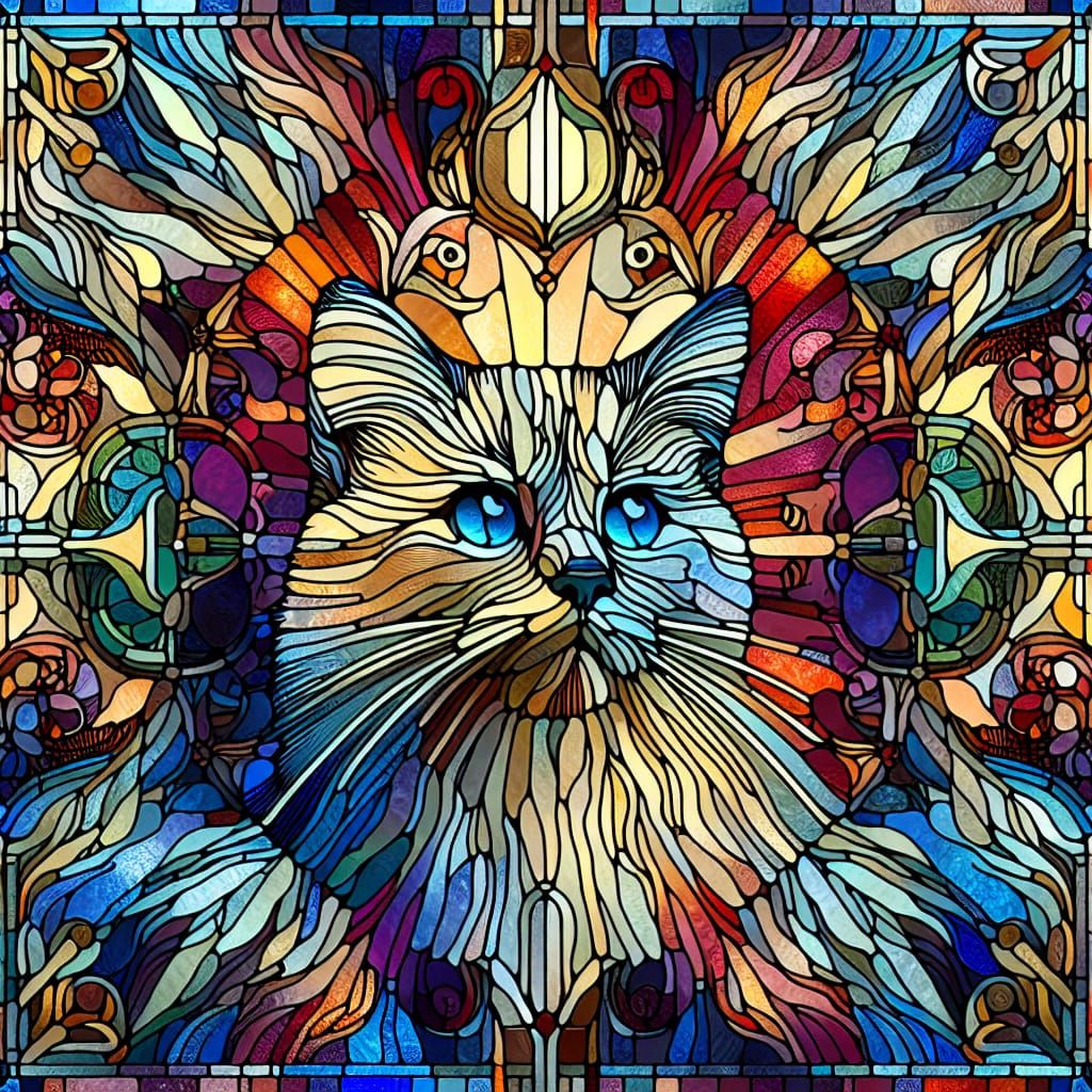 Stained Glass Cat Tarot Card Illustration
