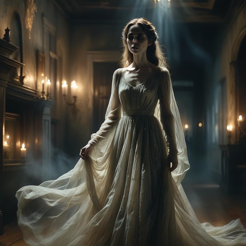 Ghostly Spirit in Haunted House, Dark Fantasy Style