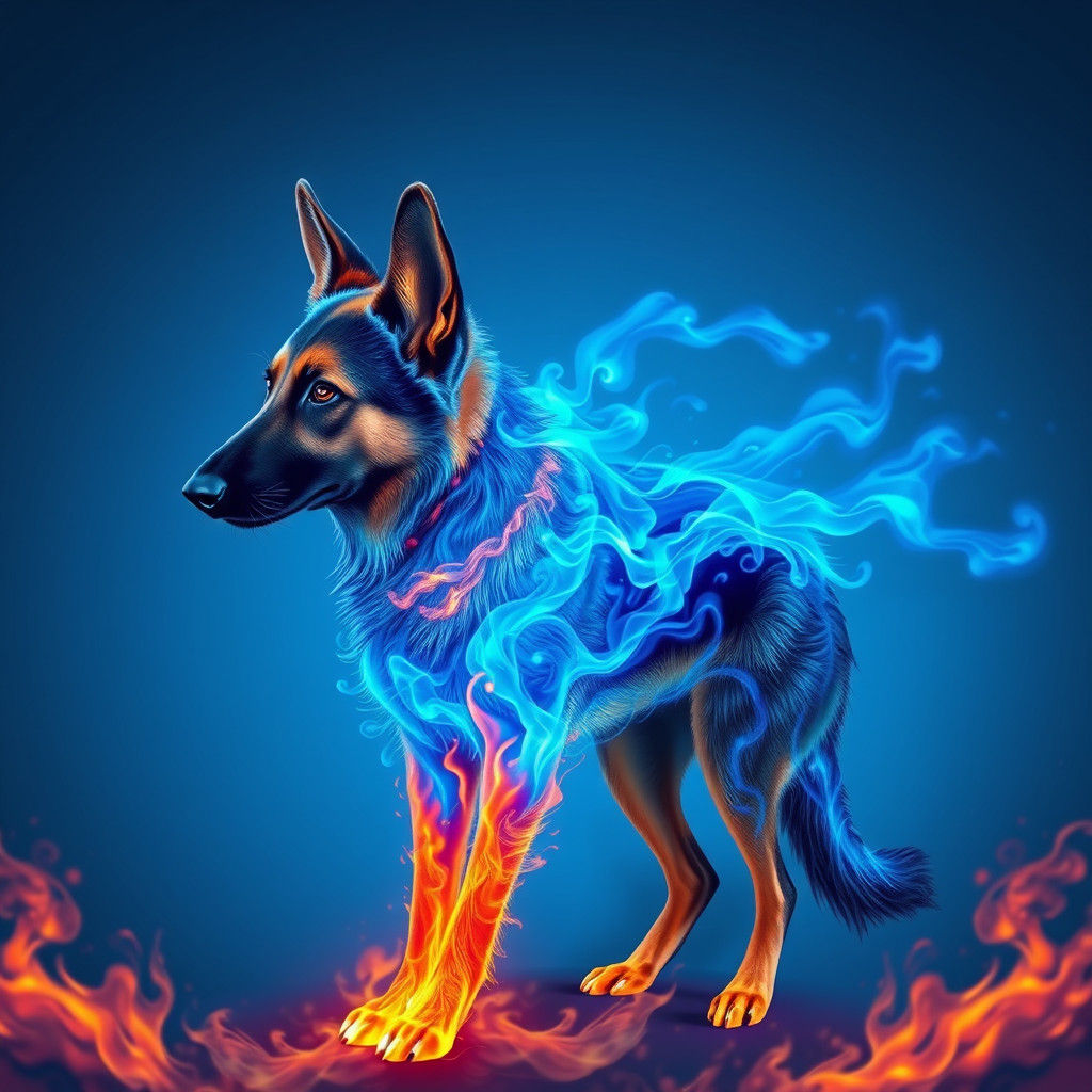 Fiery Blue German Shepherd in Digital Art Style