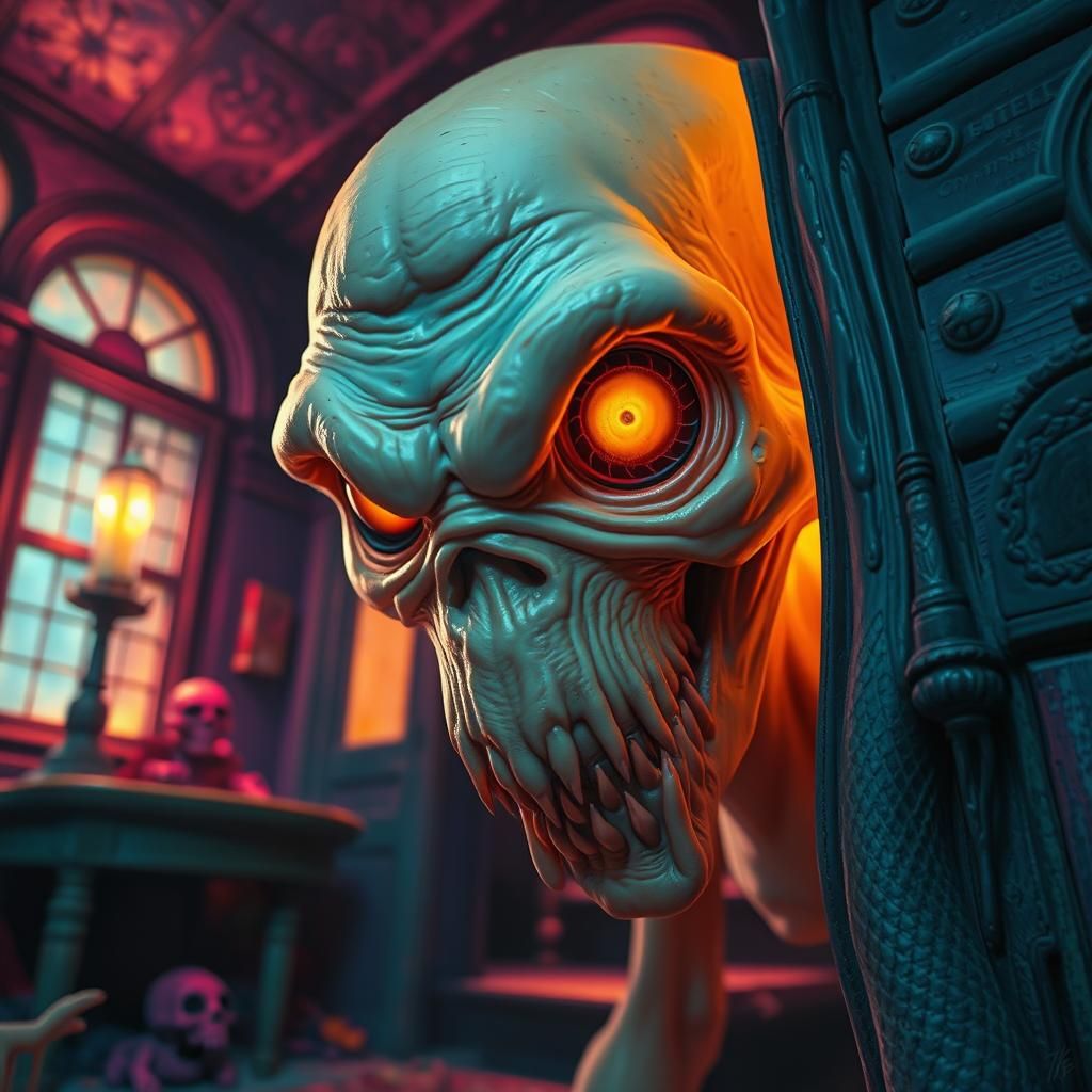 Creepy Ghoul in Haunted House: Neon Art