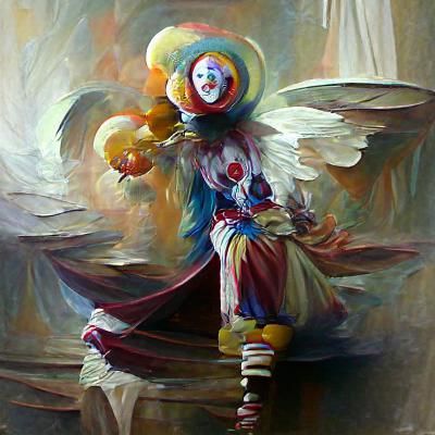 Clown Seraphim as Oil Painting