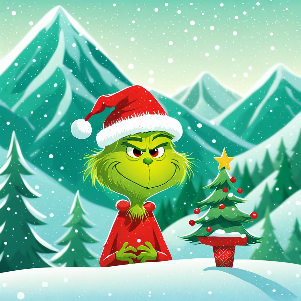 Cute Grinch in Snowy Christmas Scene