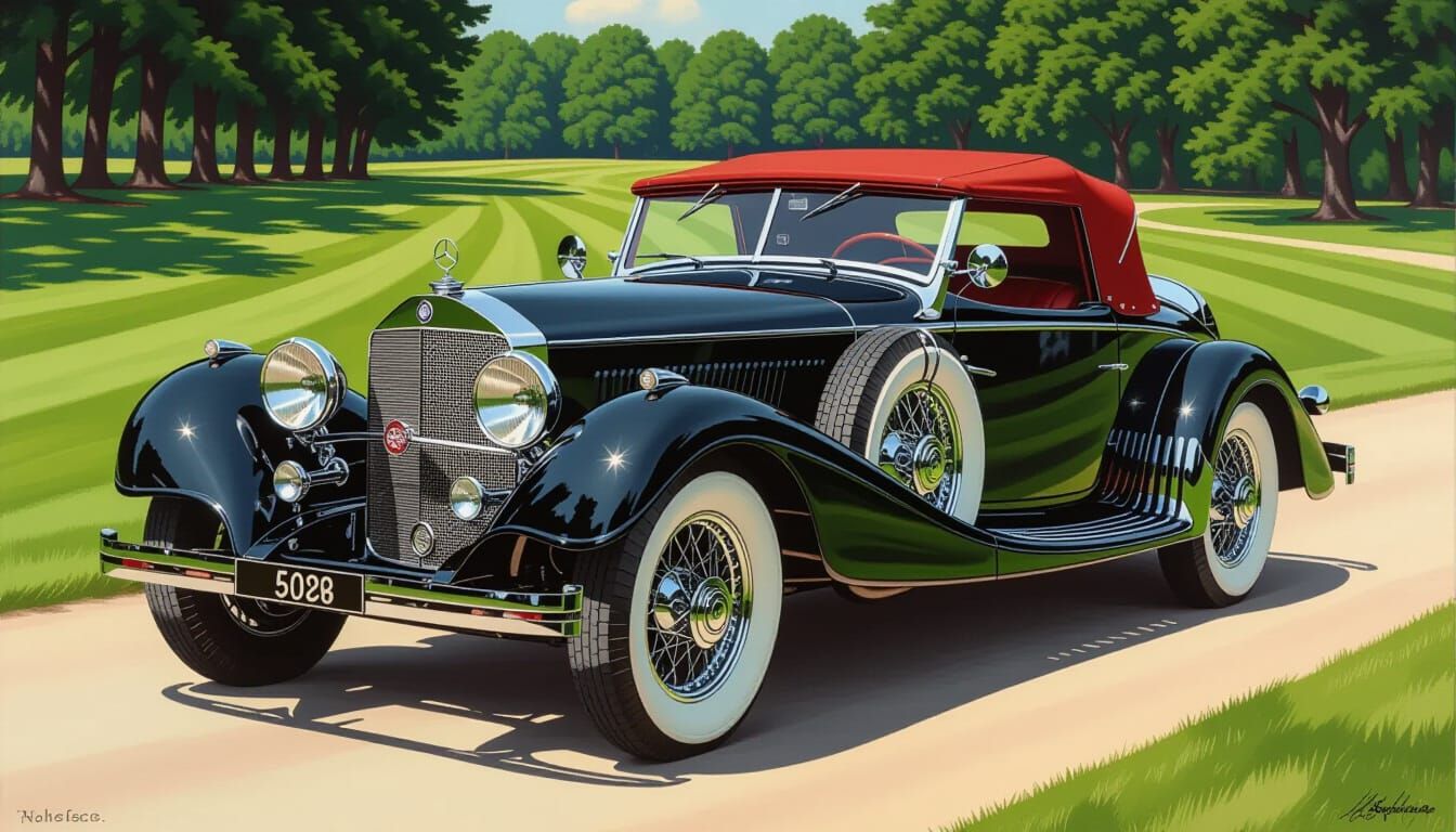 Hyperrealistic 1930 Mercedes-Benz SSK in NC Wyeth Style