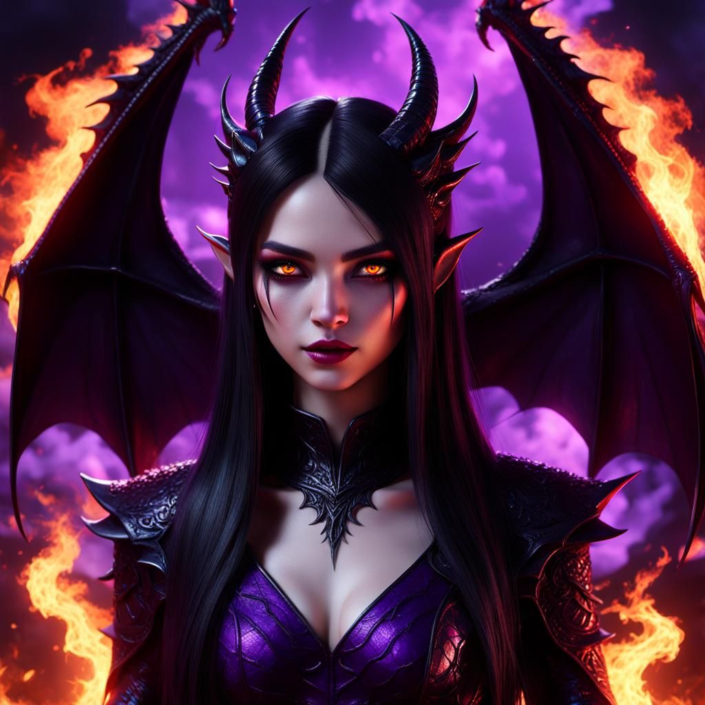 Ethereal Dragon Girl with Demonic Eyes in 3D