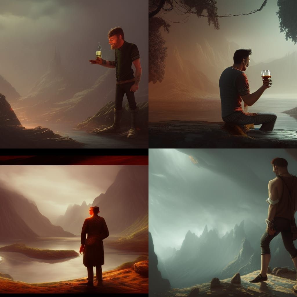 Sad Man Drinking Whiskey: Detailed Matte Painting