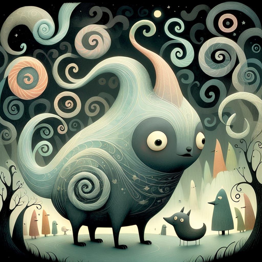 Whimsical Haunted Creature in Pastel Hues