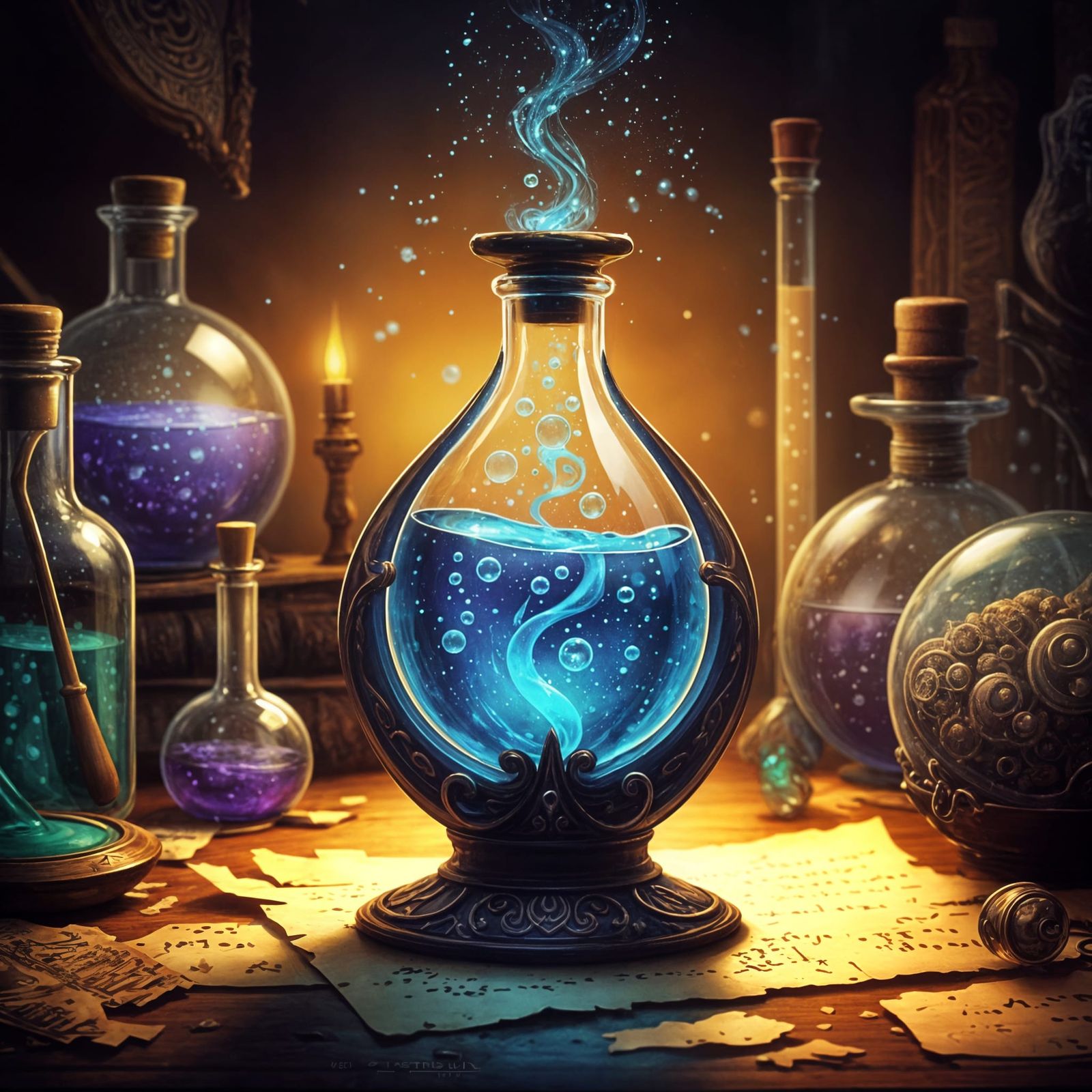 Mystical Alchemist's Elixir in a Stained Glass Vial