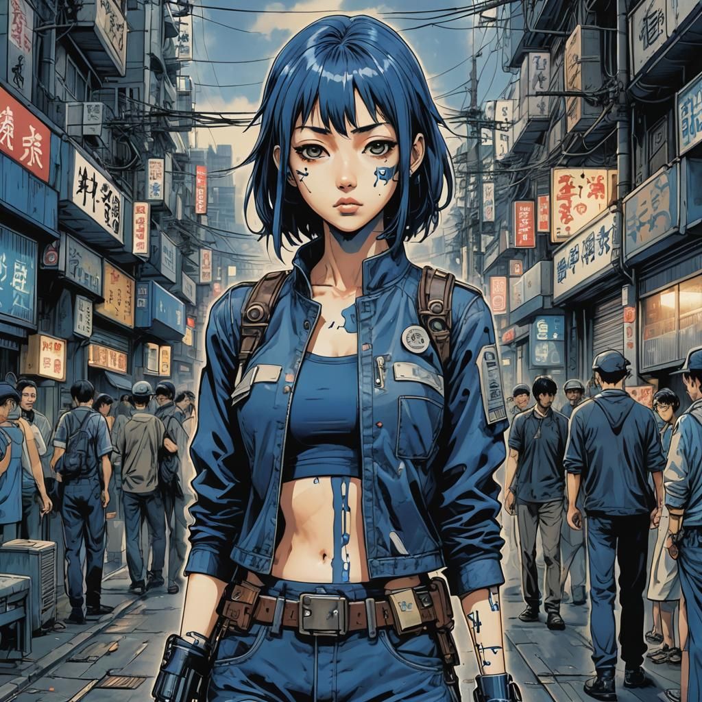Cyberpunk Street Girl in Junji Ito Style
