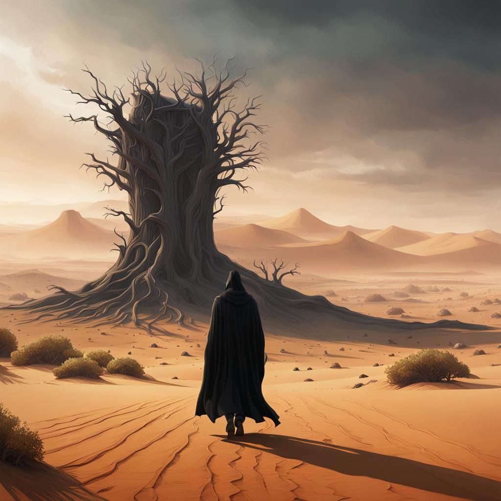 Desolate Surreal Landscape with Figure in Digital Painting