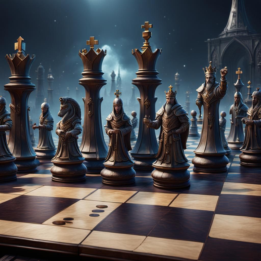 Personified Chess Pieces on Giant Chessboard