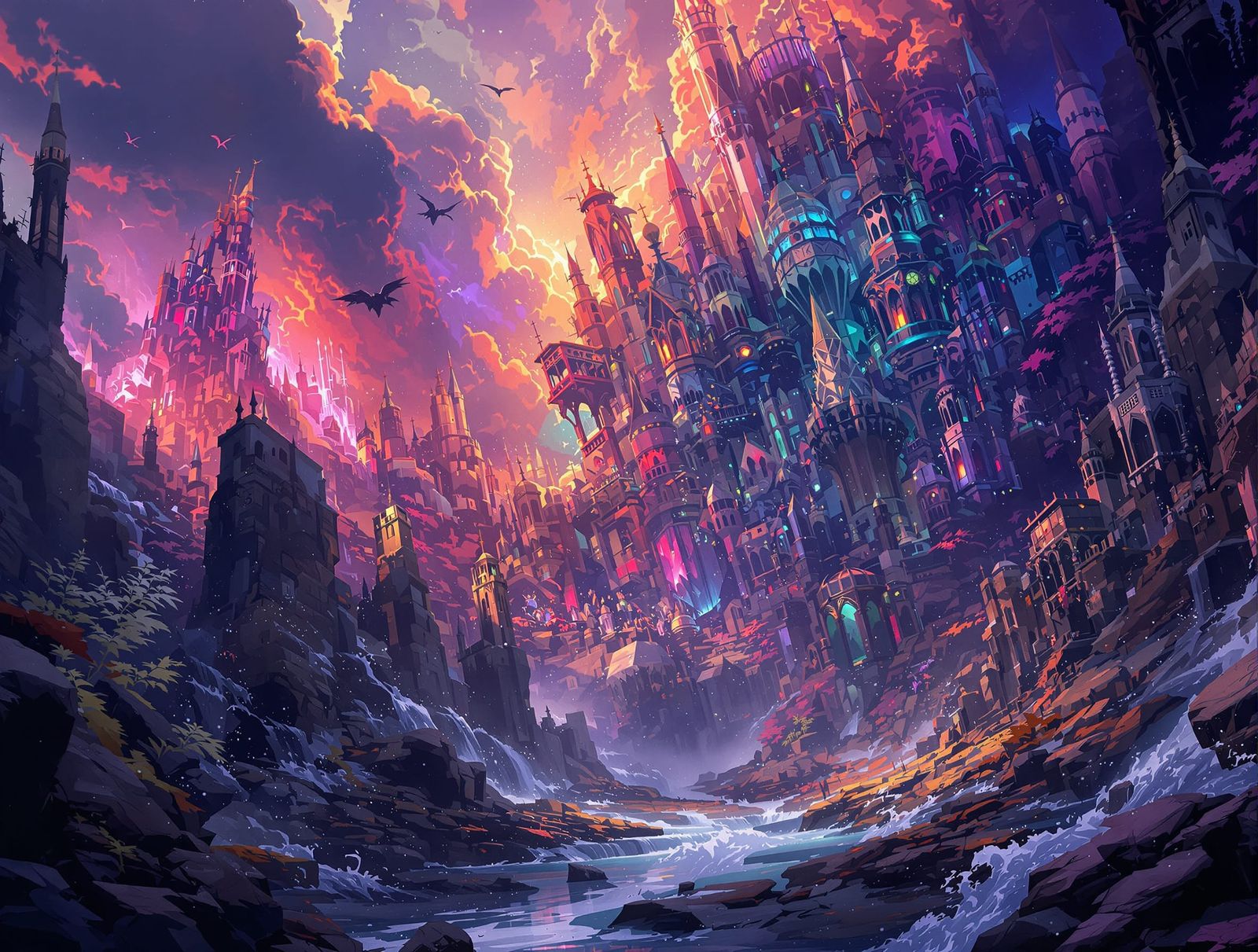 Fantastical Dragon and Maple Blossom Matte Painting