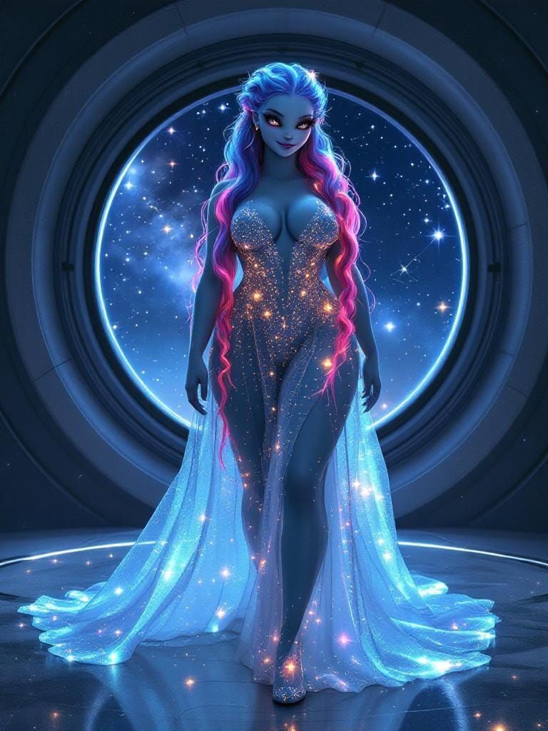 Curvy Alien Princess with Bioluminescent Hair
