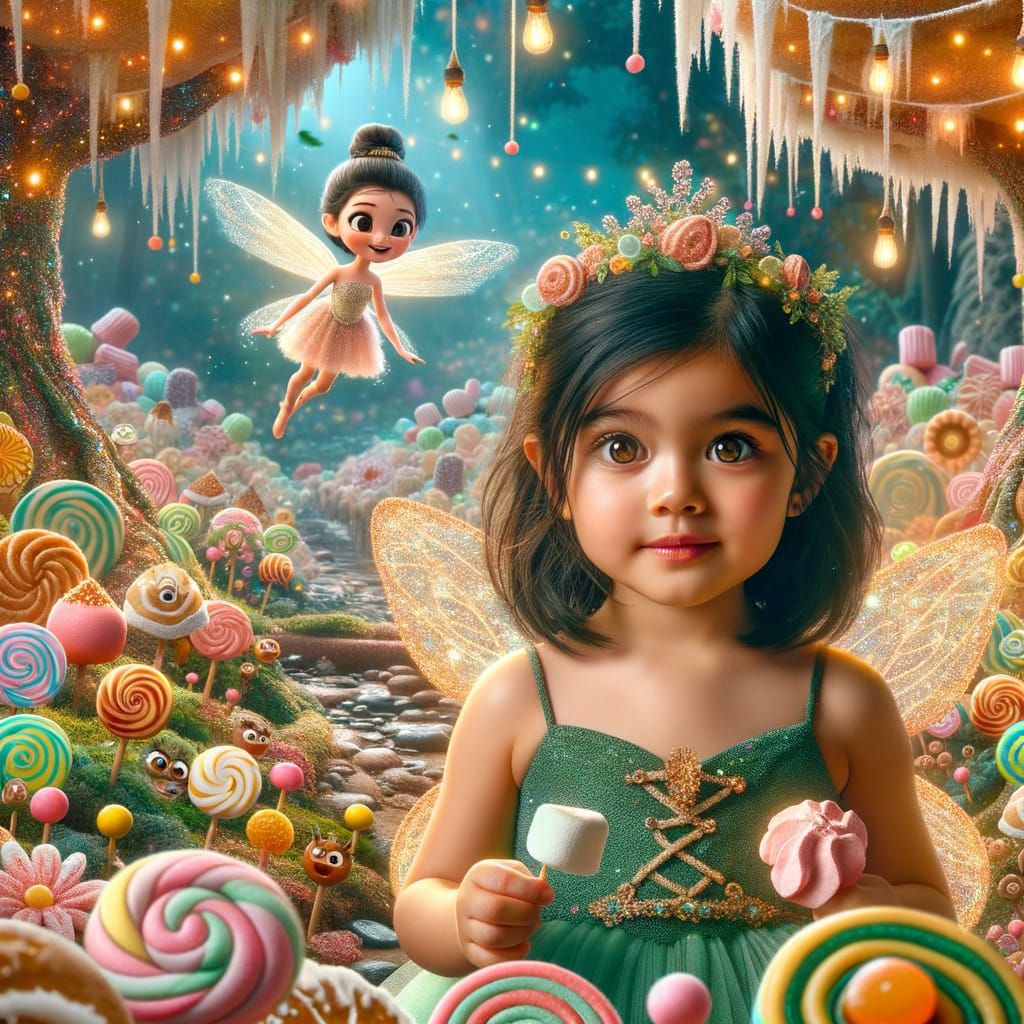 Girls Playing in Candy Land with Marshmallow Rain
