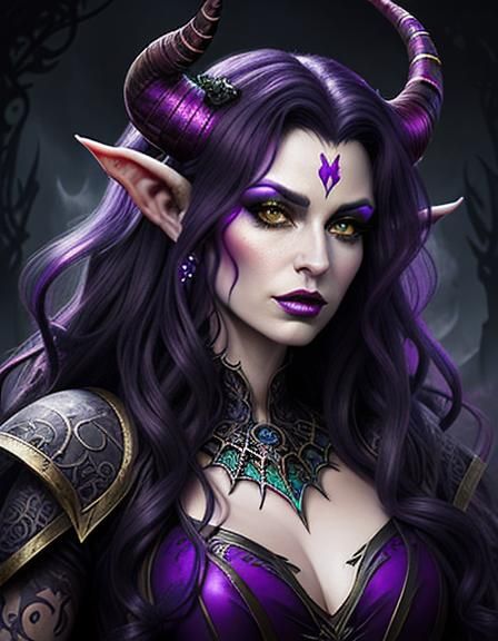 Tiefling Enchantress Portrait in Detailed Fantasy Art