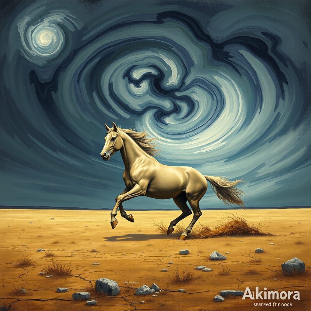 Horse Galloping Under Stormy Sky, Expressionist Style