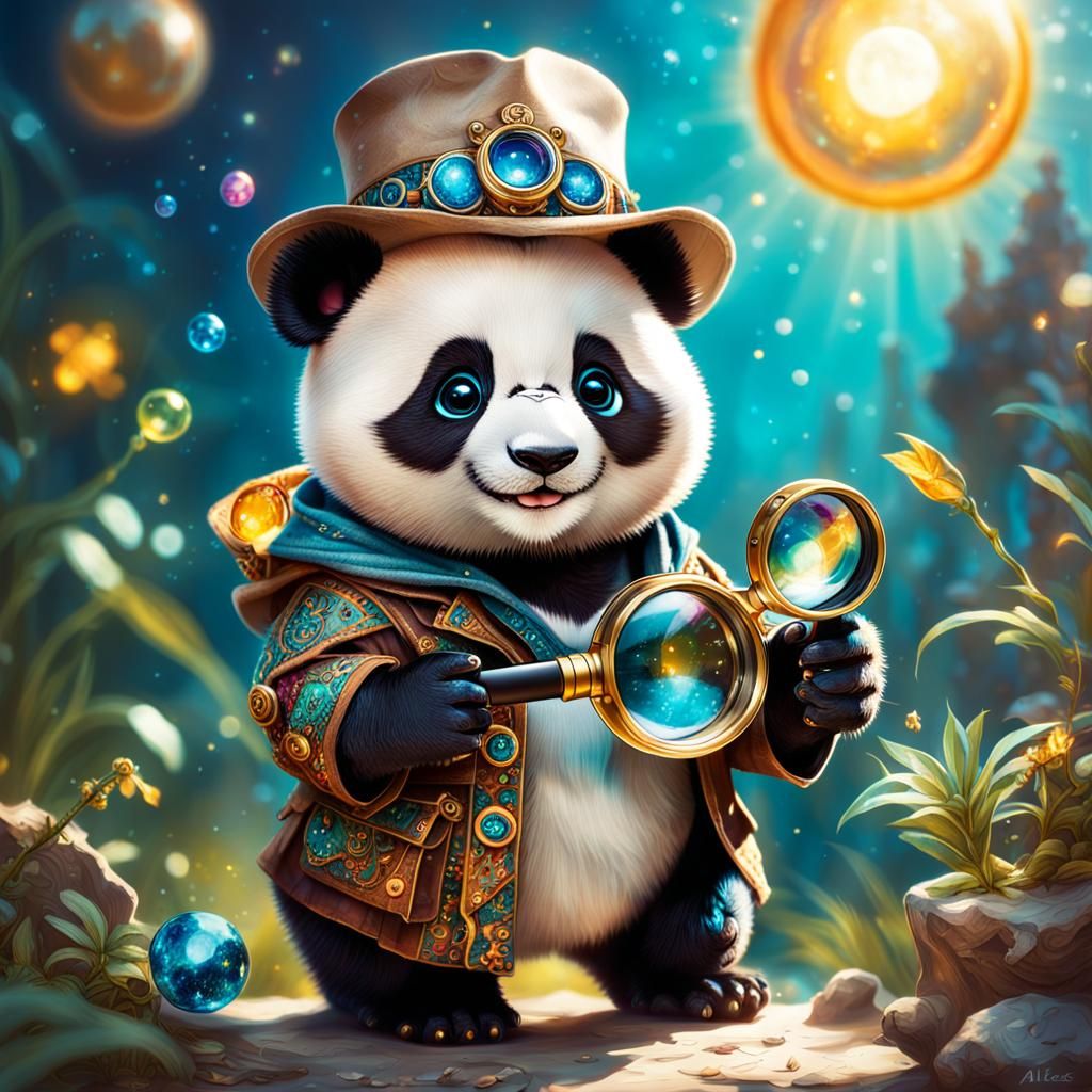 Playful Detective Panda in Fantasy Concept Art