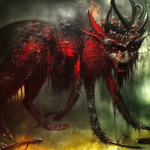 Grotesque Demon Emerges from Shadows in Mixed Media Collage