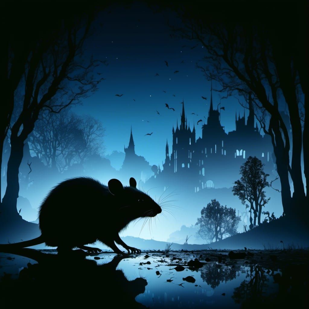Silhouette of Wild Rat in Urban Setting