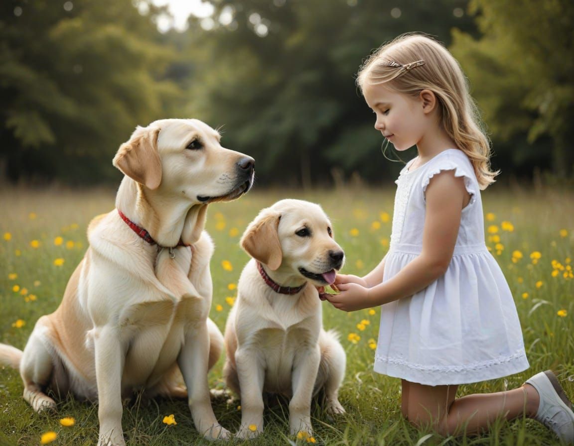 Golden Labrador and Girl Together