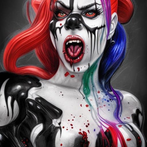 Venom Harley Quinn Crossover in Klimt Style