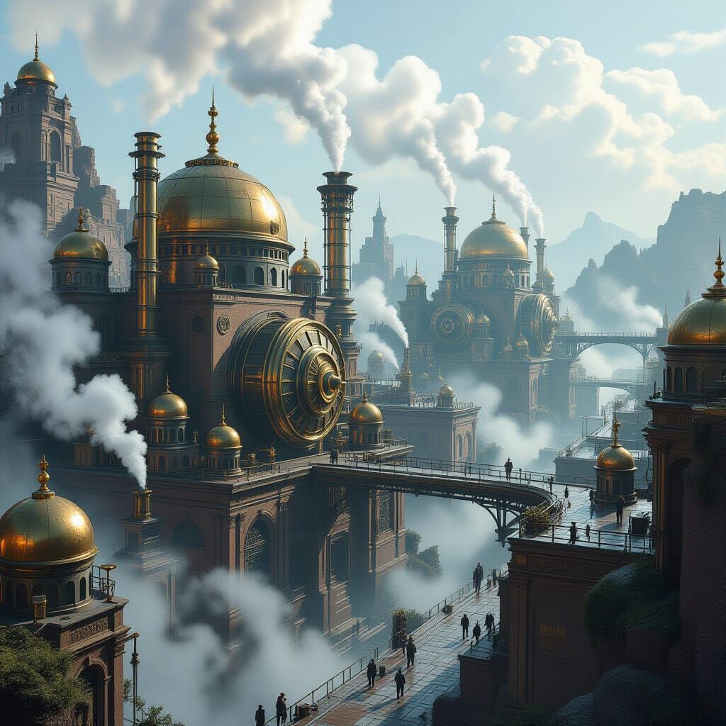 Steampunk Ancient Greek Cityscape with Automatons