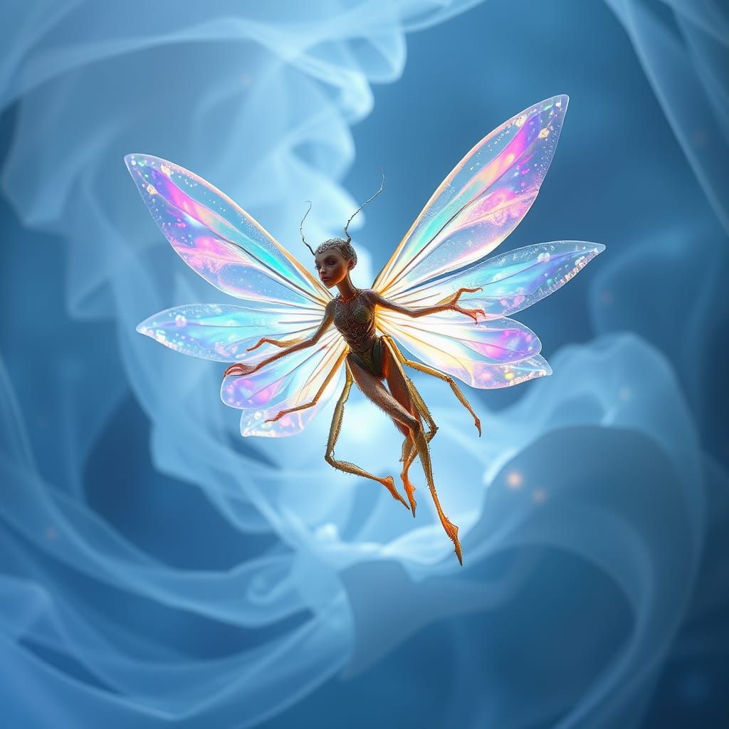 Ethereal Spider-Like Fairy in Iridescent Vortex