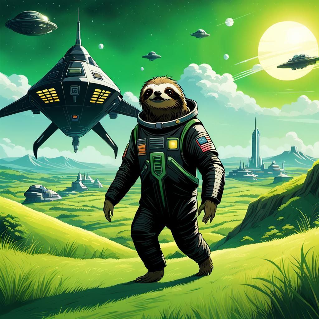 Sloth Embarks on a Cosmic Quest in Cel-Shaded Anime Style