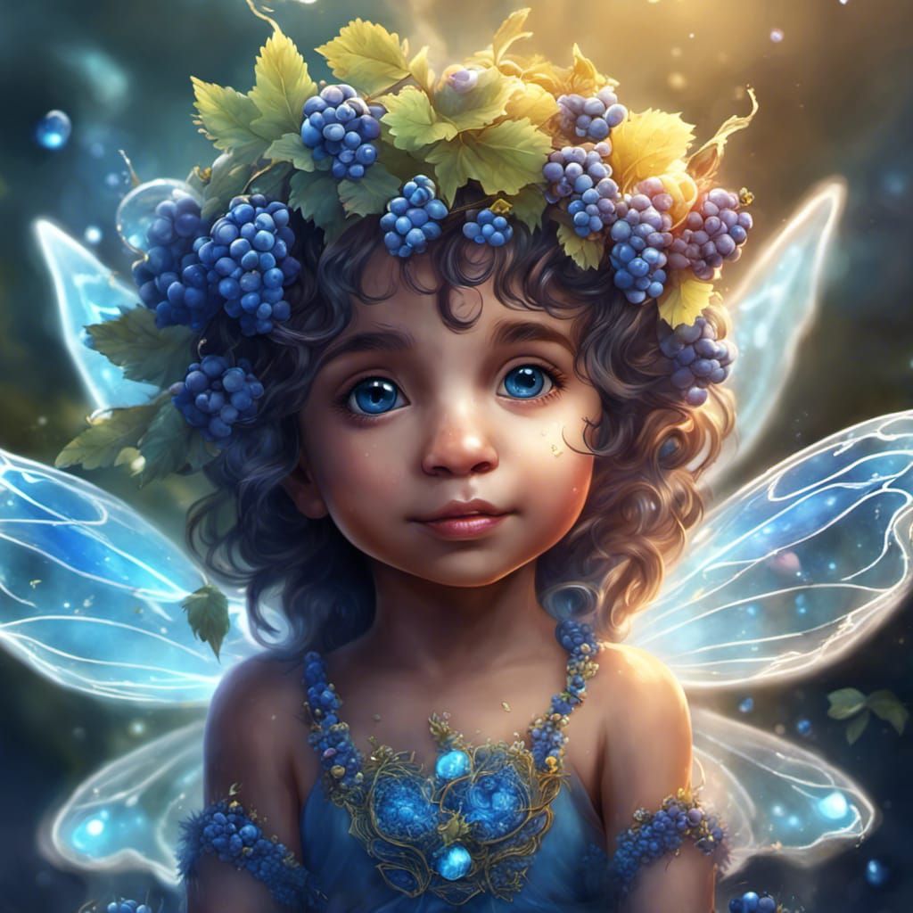 Hindi Baby Fairies in Blueberry Fantasy, Alcohol Ink Splatte...