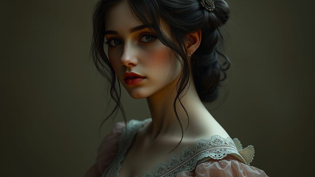 Muted Elegance: Melancholic Woman in Art Nouveau Style