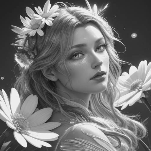 Rainbow Bee on Daisy: Hyperdetailed Digital Portrait