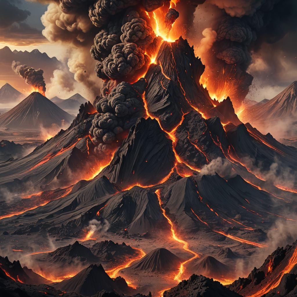 Volcanic Eruption Fantasy Landscape in Matte Painting Style