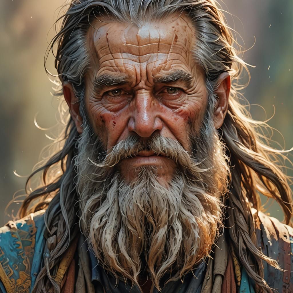 Detailed Portrait of an Old Man in Splash Art