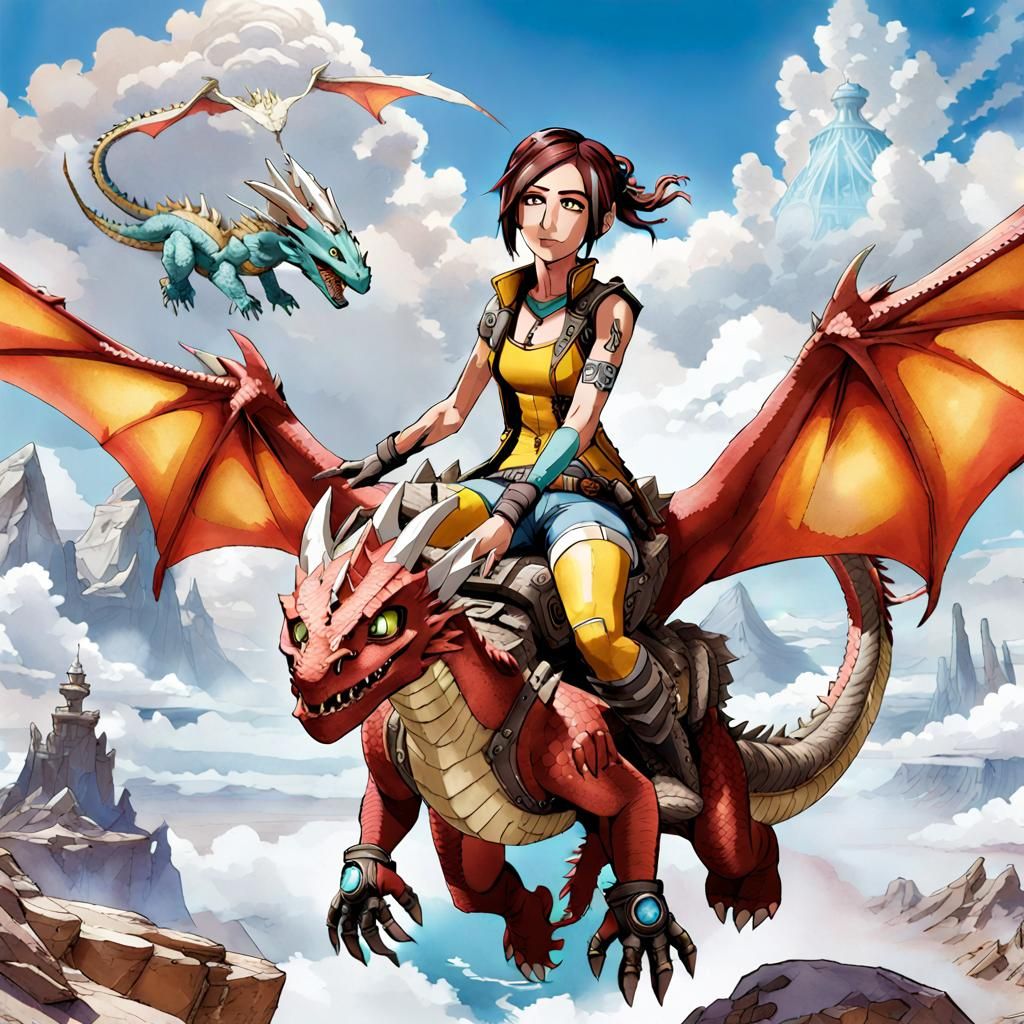 Anime Girl Dragon Rider in Soft Watercolors