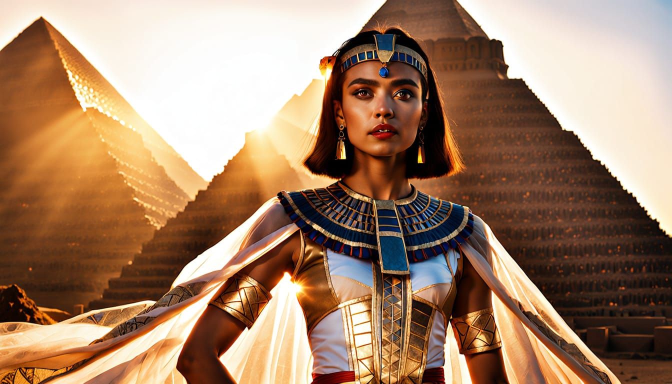 Egyptian Woman in Tulle Costume by Pyramids