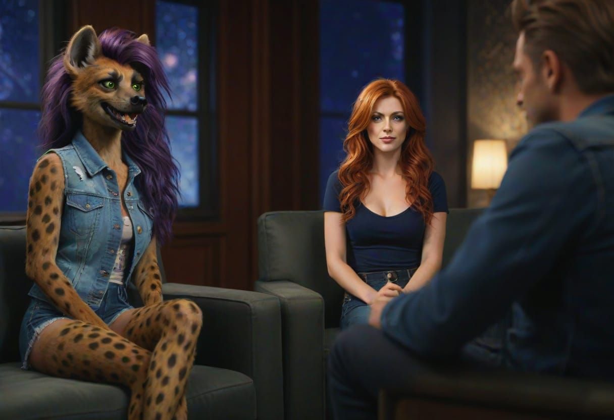 Mysterious Duo on Talk Show, in Dark Fantasy Art