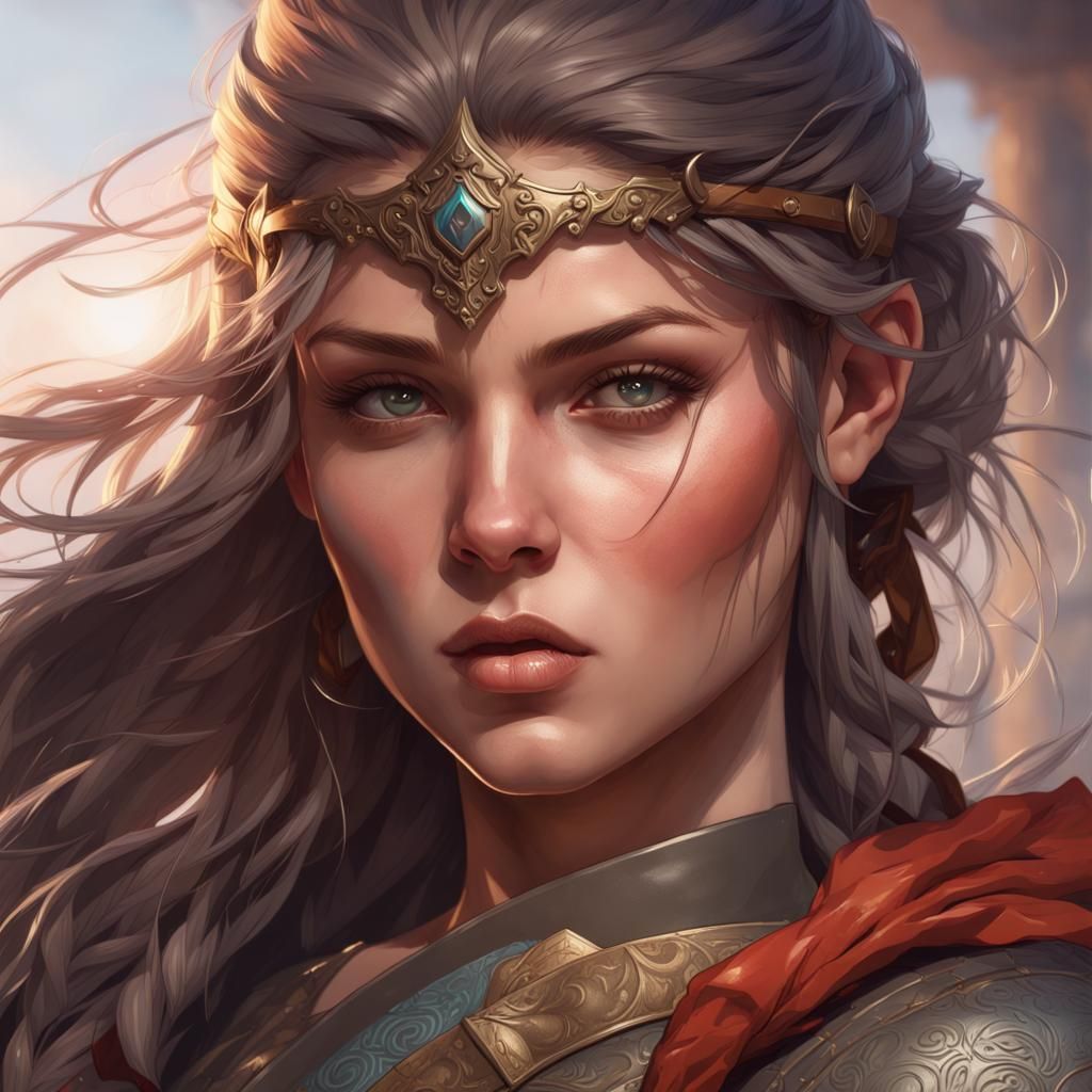 Hyperdetailed Portrait of a Warrior Girl