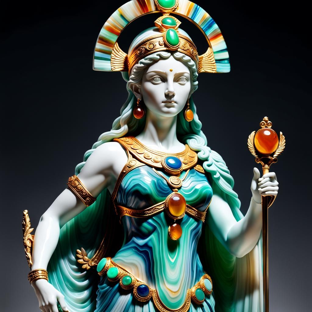 Athena Statue in Agate and Chrysoprase, 3D Anime Art