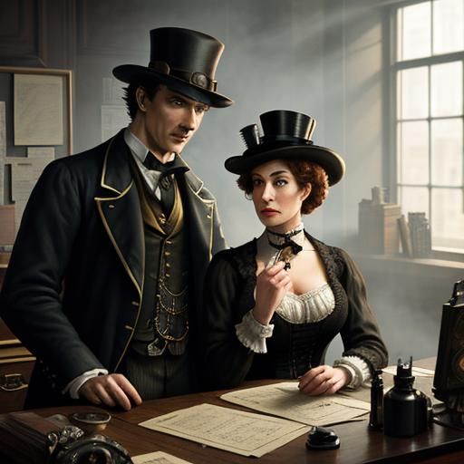 Sherlock Holmes and Woman in Misty London, 1880s