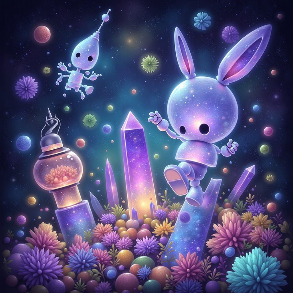 Gemstone Beings of Light in Cosmic Nebula