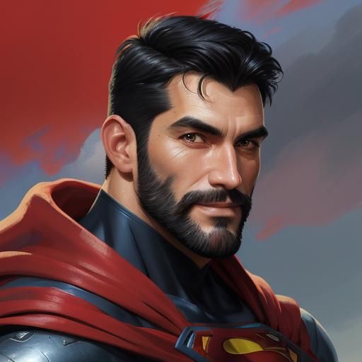 Hirsute Superman Portrait as Impasto Oil Painting