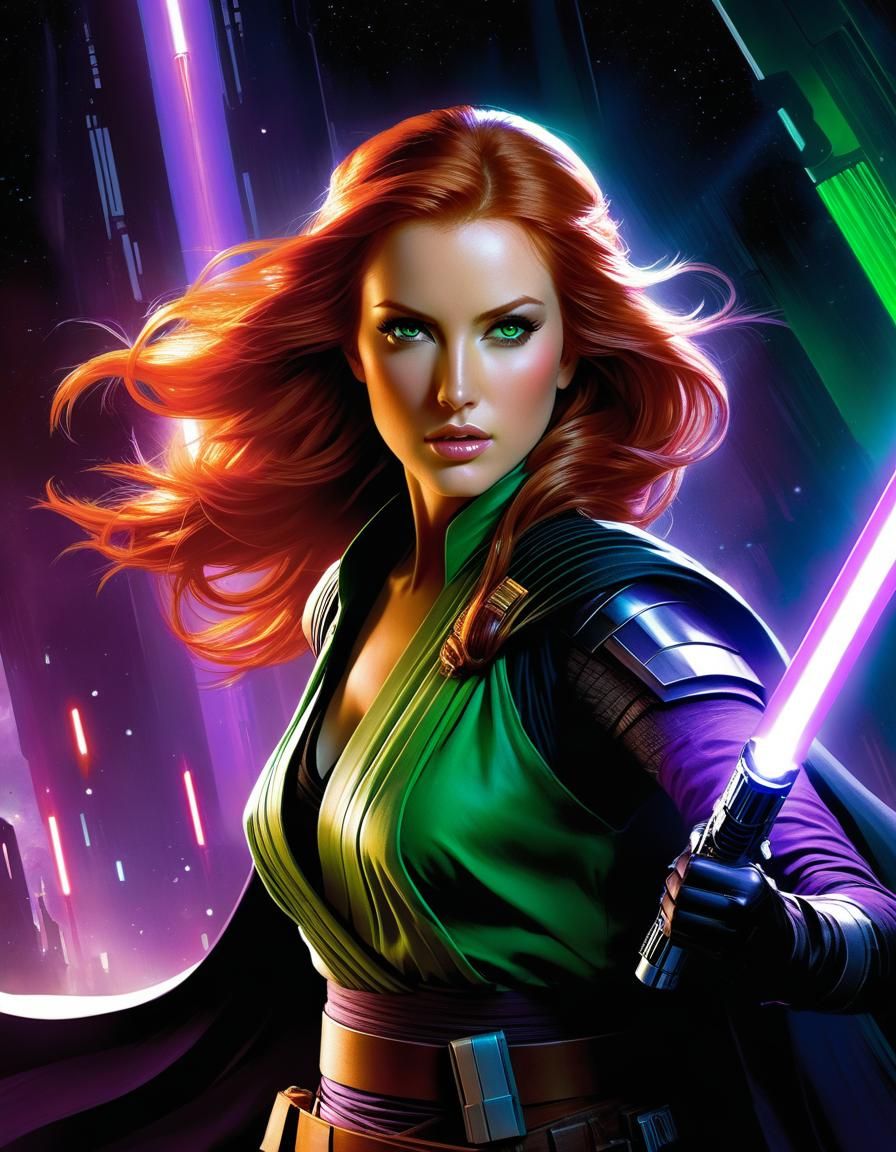 Dynamic Jedi Warrior Portrait with Purple Lightsaber