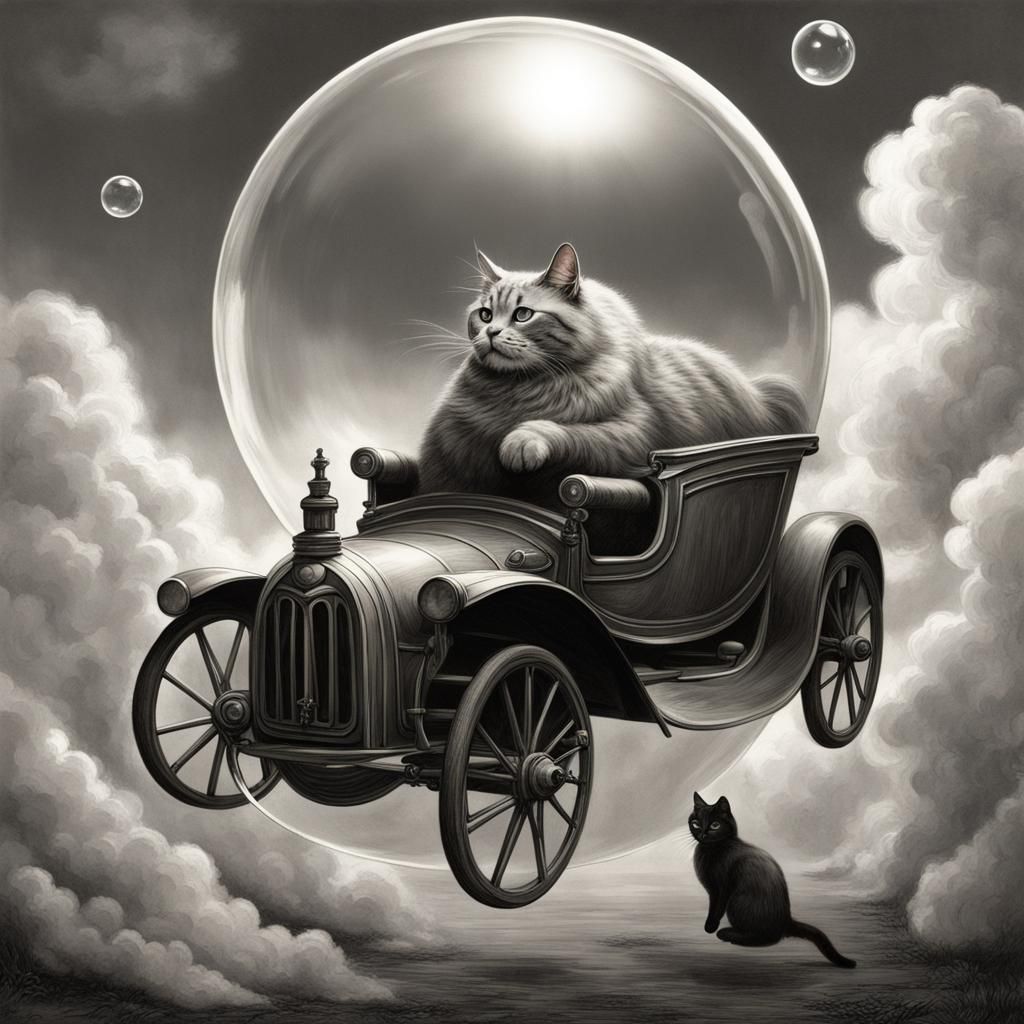 Dreamlike Cat Car in Fantasy Setting
