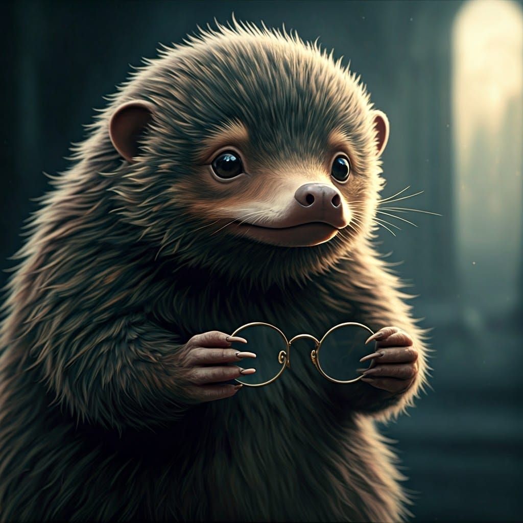 Realistic Niffler Portrait in a Magical Hogwarts Setting