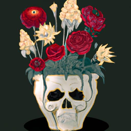 Floral Skull Vase in Renaissance Style