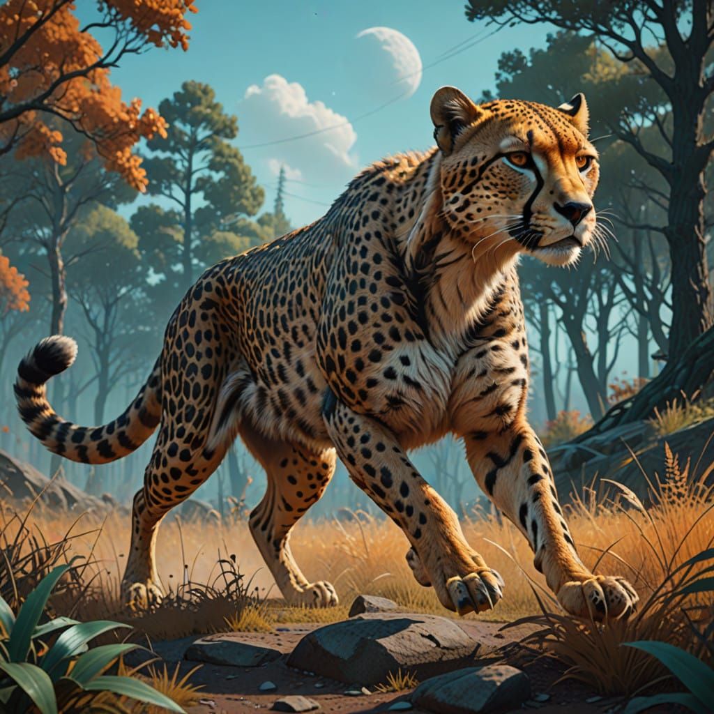 Majestic Cheetah in Mid-Sprint, Fantasy Realm