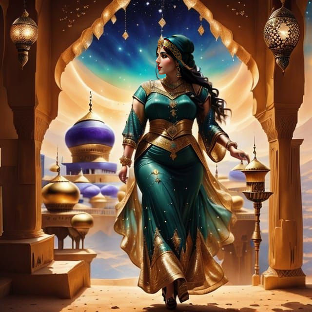 Elegant Arabian Noblewoman Under Golden Stars