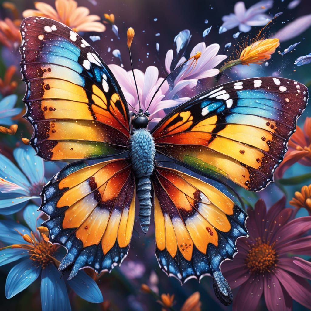 Butterfly Close-Up: Hyperrealistic Splash Art