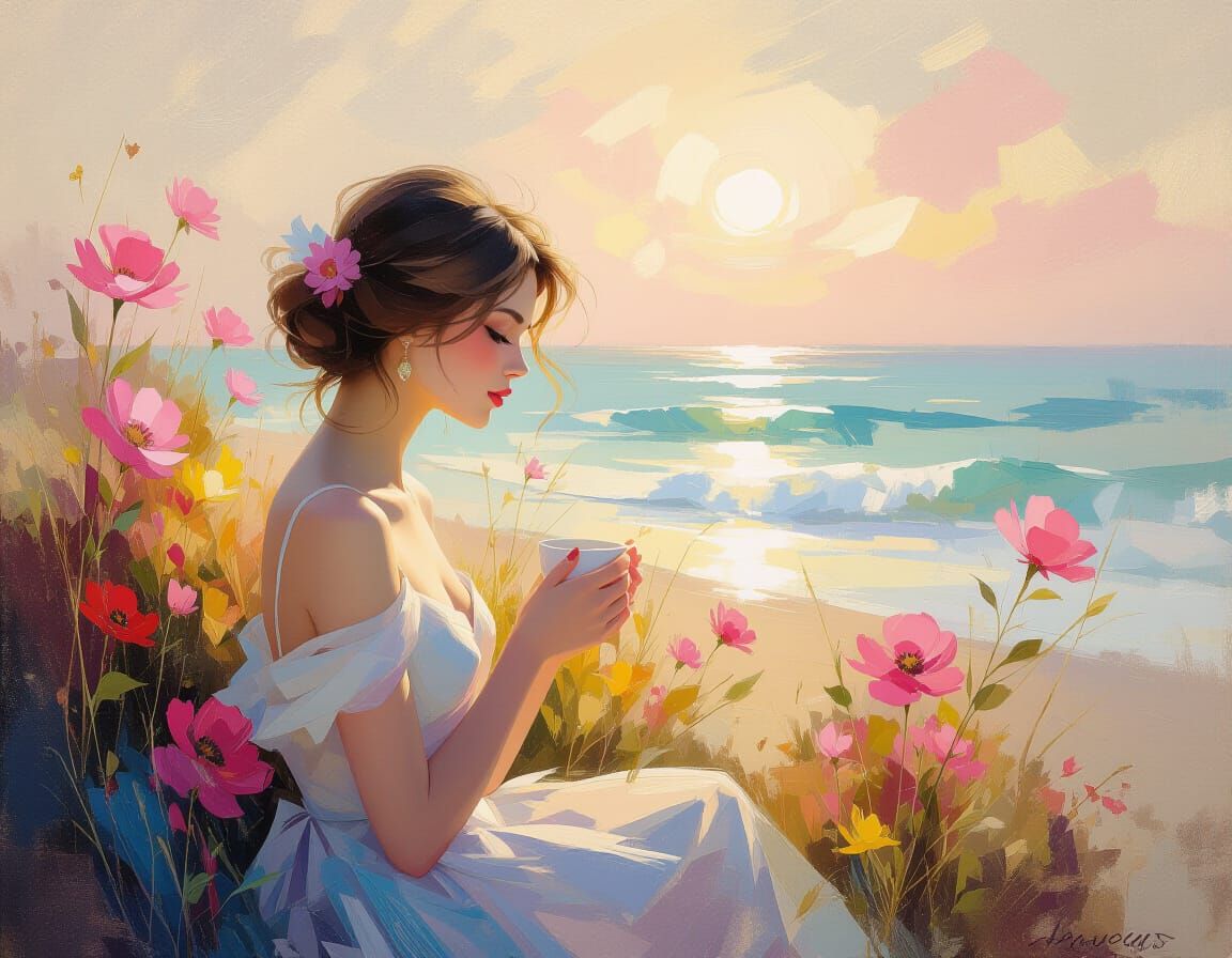 Impressionistic Painting with Radiant Colors and Soft Brushw...