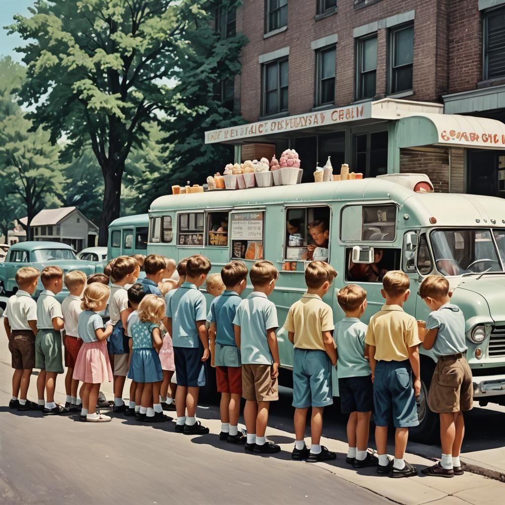 1957: Children at an Ice Cream Truck