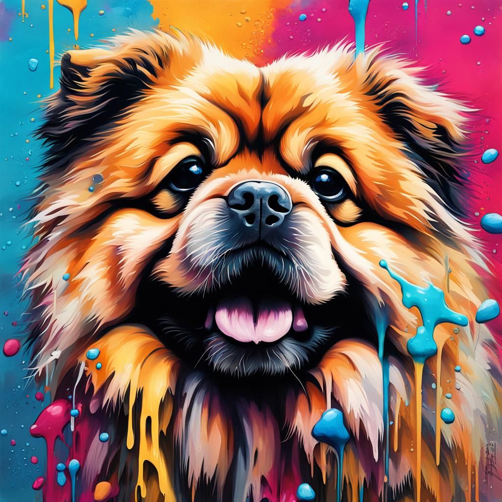 Colorful Graffiti Art of Chow Chow-Pekingese Mix Dog